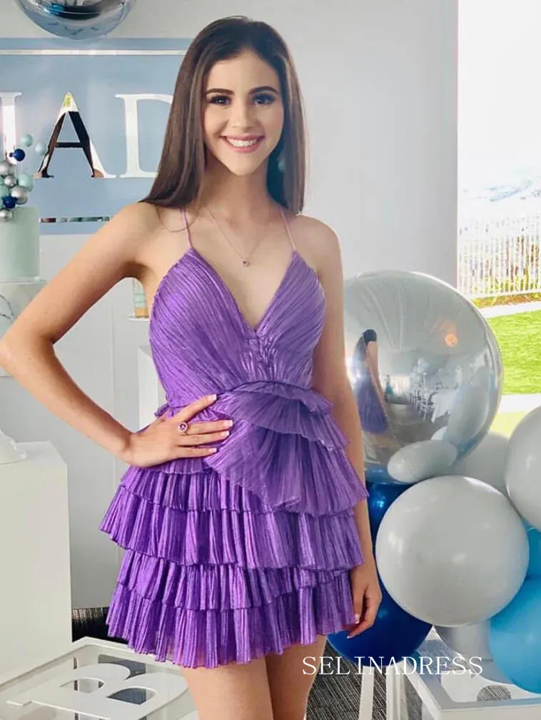 A-line Spaghetti Straps Lavender Short Homecoming Dress #EWR704