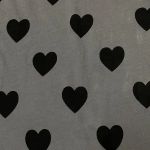 Black 1 1/4" Hearts on Gray Cotton Jersey Fabric