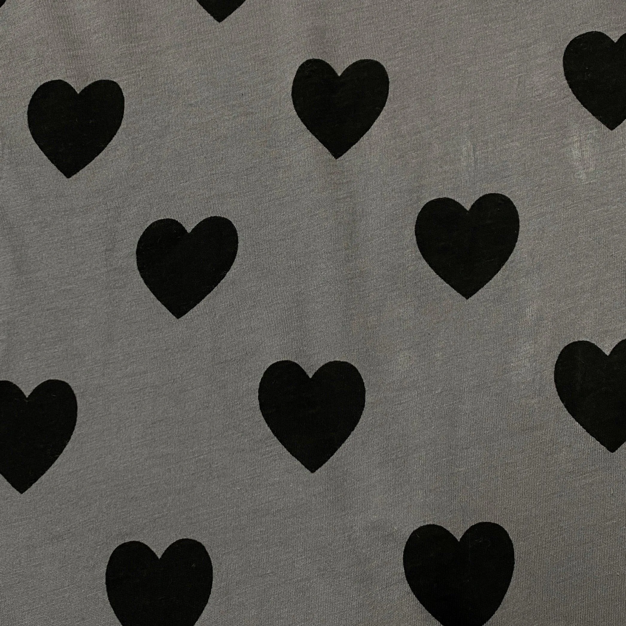 Black 1 1/4" Hearts on Gray Cotton Jersey Fabric