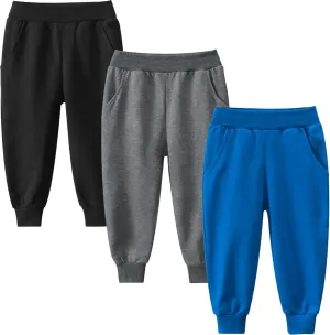 Boy's 2-Pack Pants, Toddler Cotton Pull on Jogger, Kids Dinosaur Drawstring Elastic Sweatpants