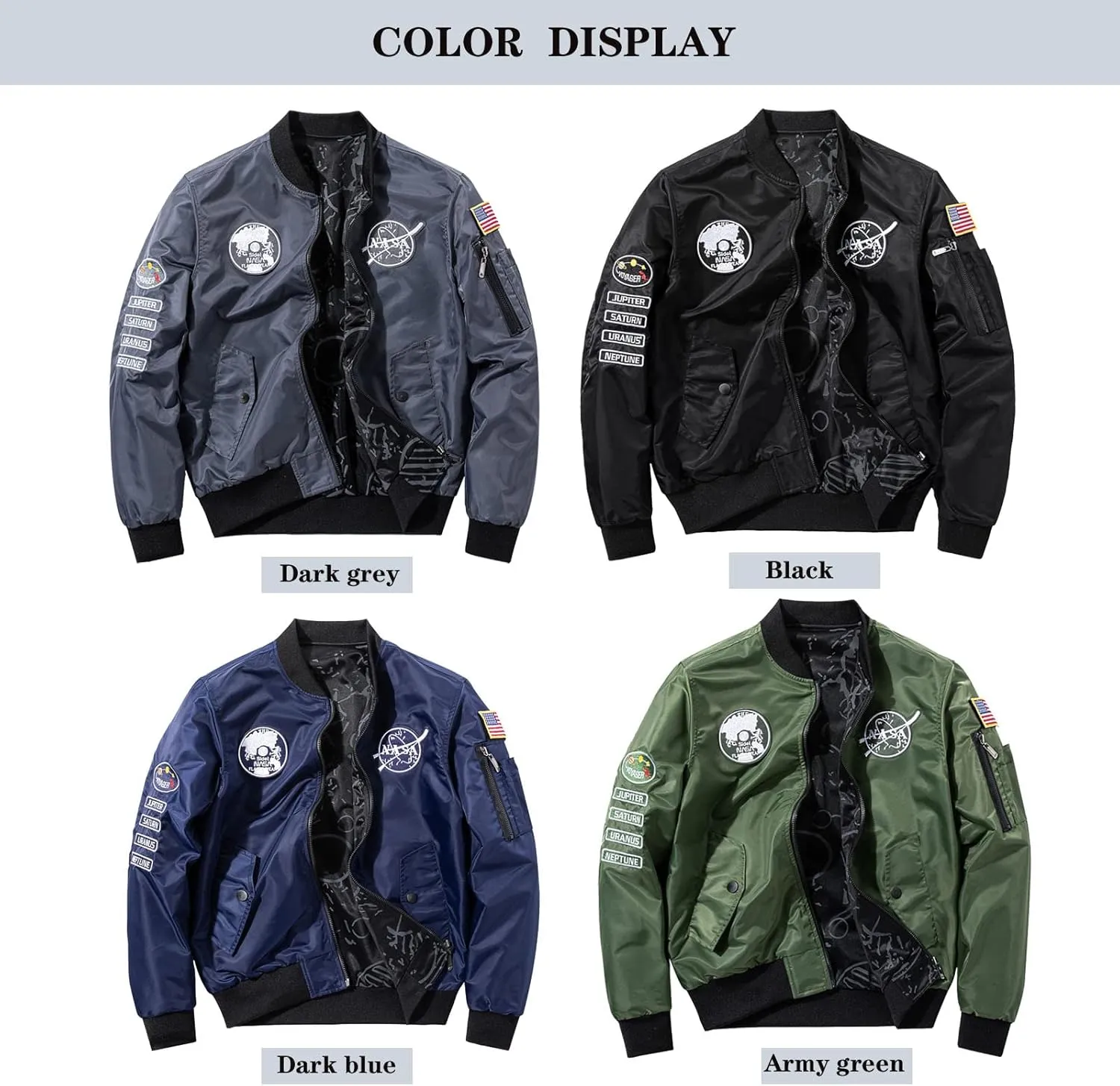 BXCNCKD Men's Flight Jacket - Double Sided Wear Plus Coat - Casual Jacket