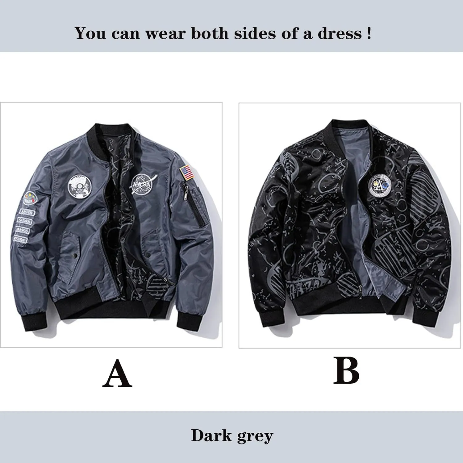 BXCNCKD Men's Flight Jacket - Double Sided Wear Plus Coat - Casual Jacket