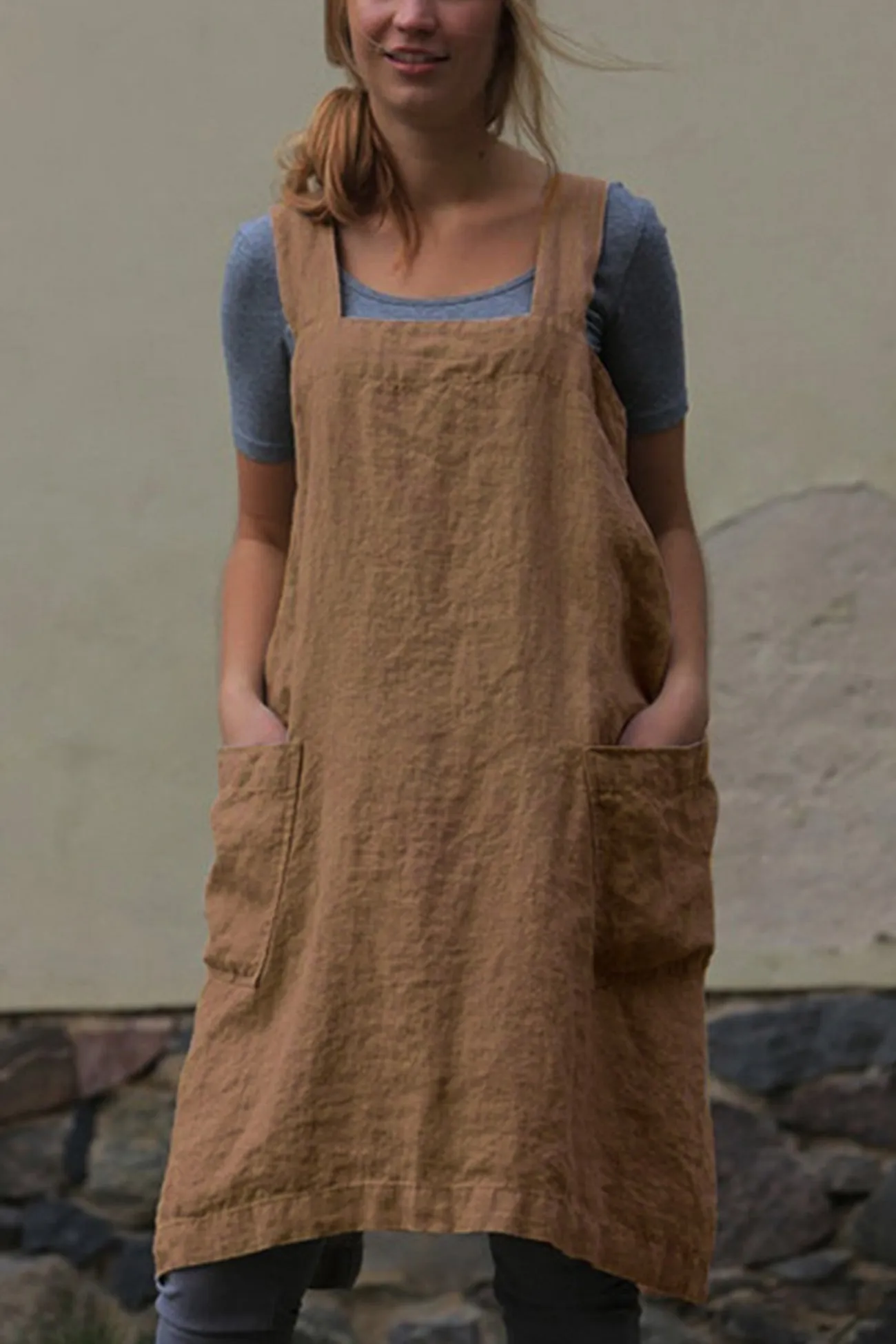 Cotton Linen Apron Mini Dress