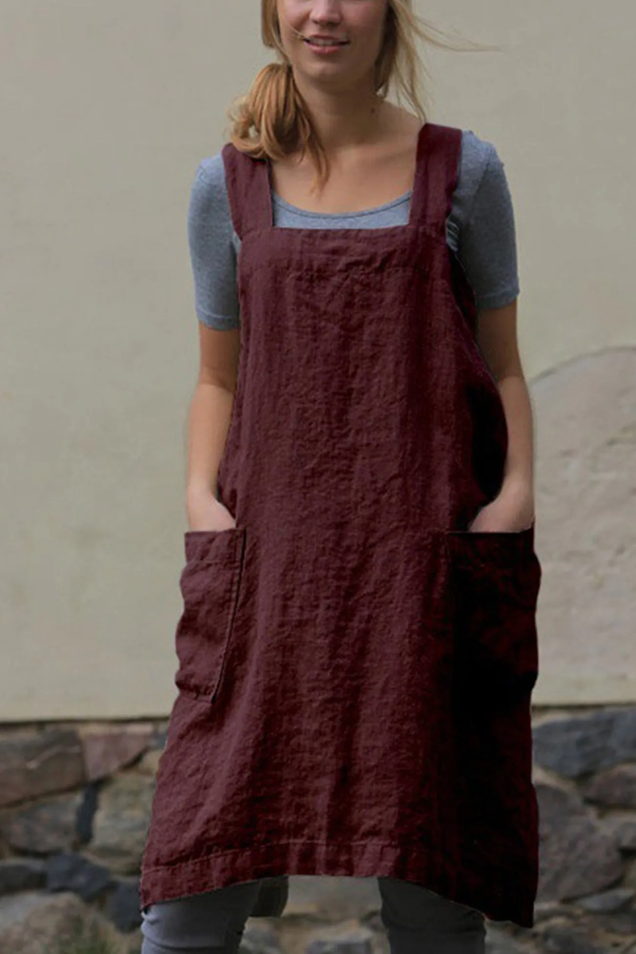 Cotton Linen Apron Mini Dress