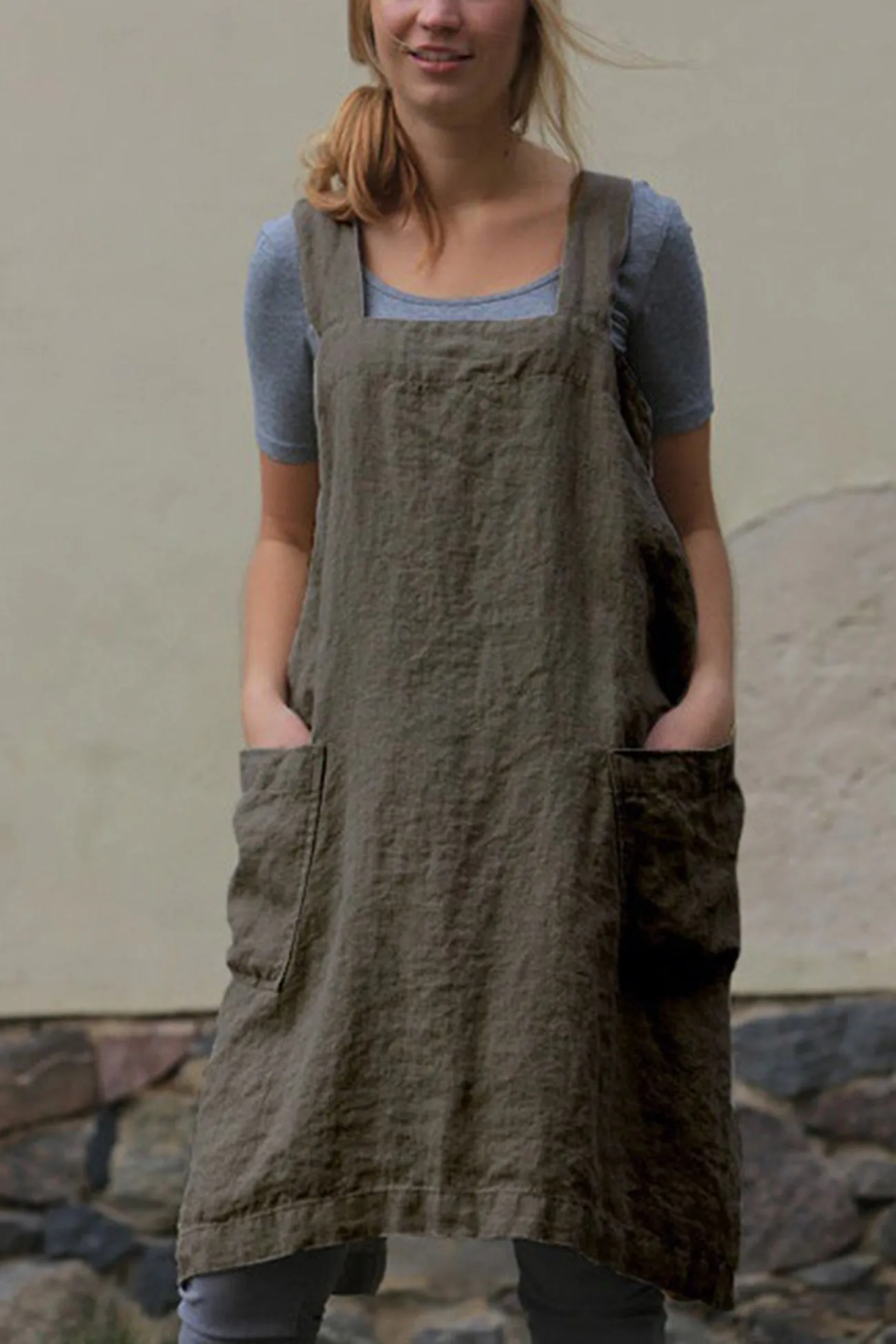 Cotton Linen Apron Mini Dress