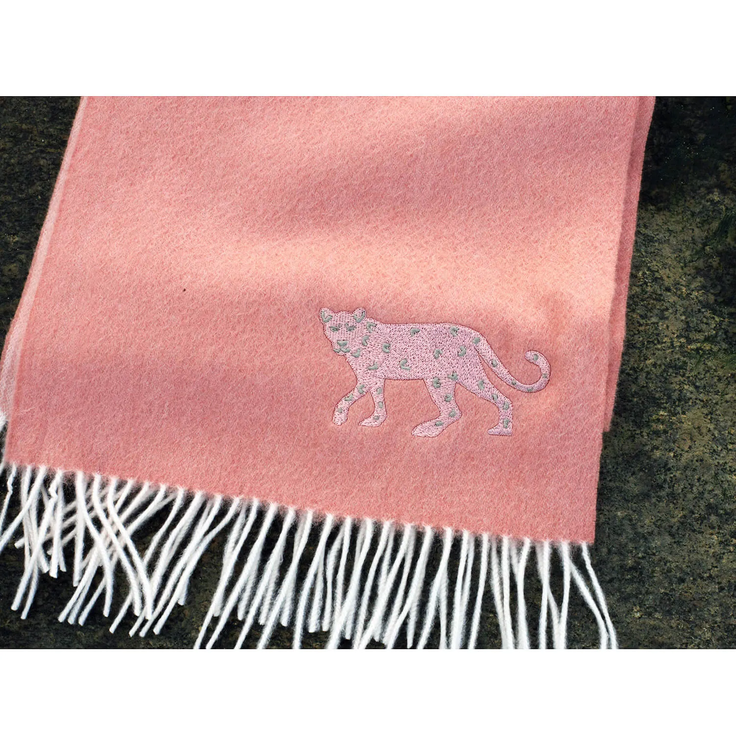 Double Face Scarf With Leopard Embroidery - Light Pink