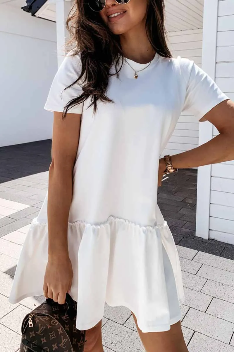 Dunnmall Solid Ruffled Cute Mini Dresses