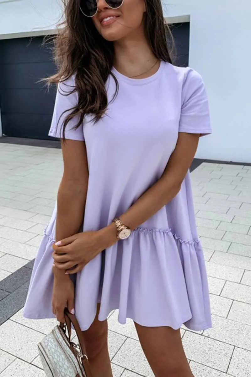 Dunnmall Solid Ruffled Cute Mini Dresses