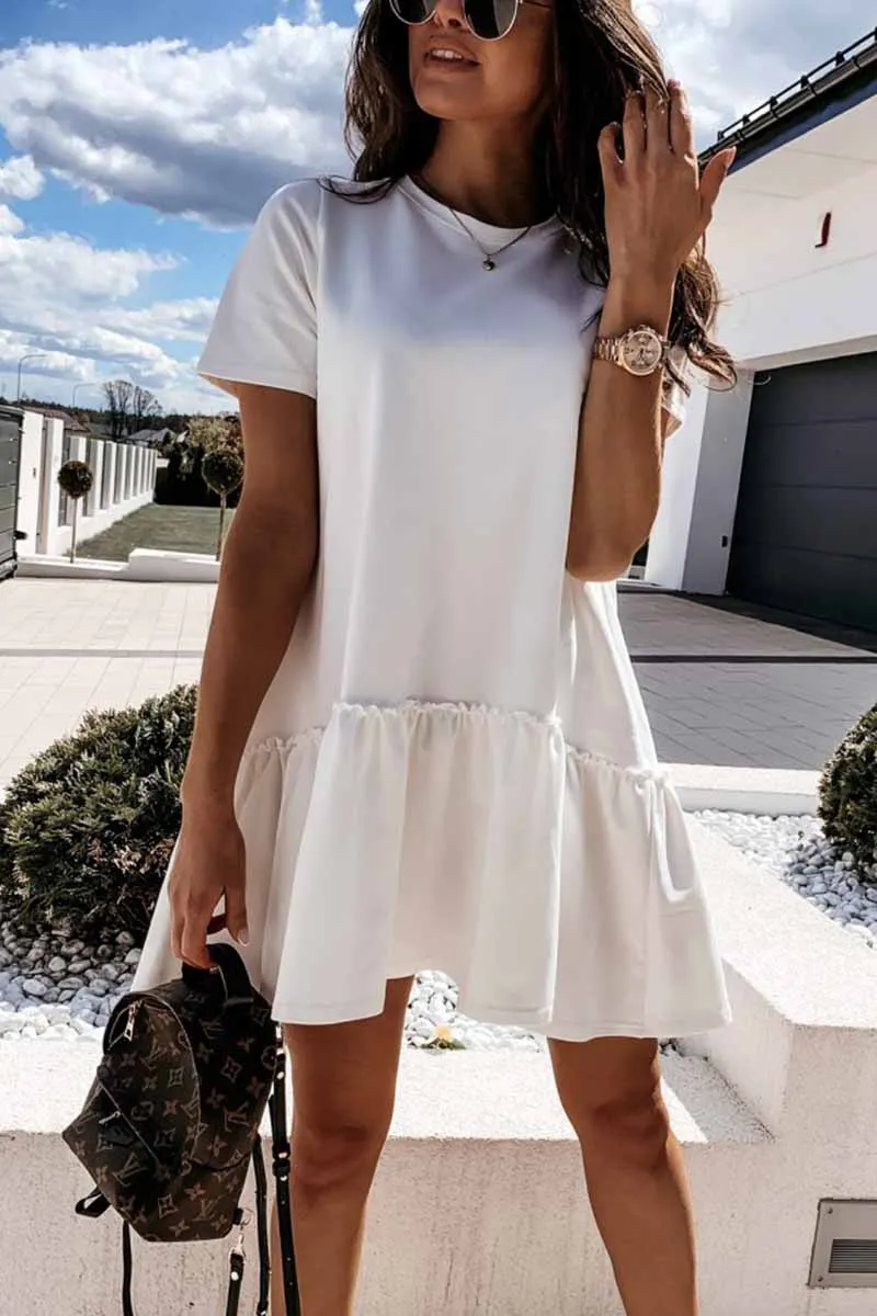 Dunnmall Solid Ruffled Cute Mini Dresses