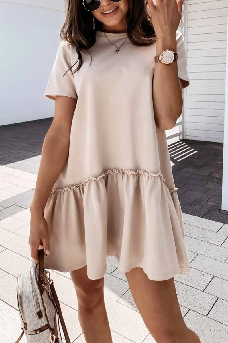 Dunnmall Solid Ruffled Cute Mini Dresses