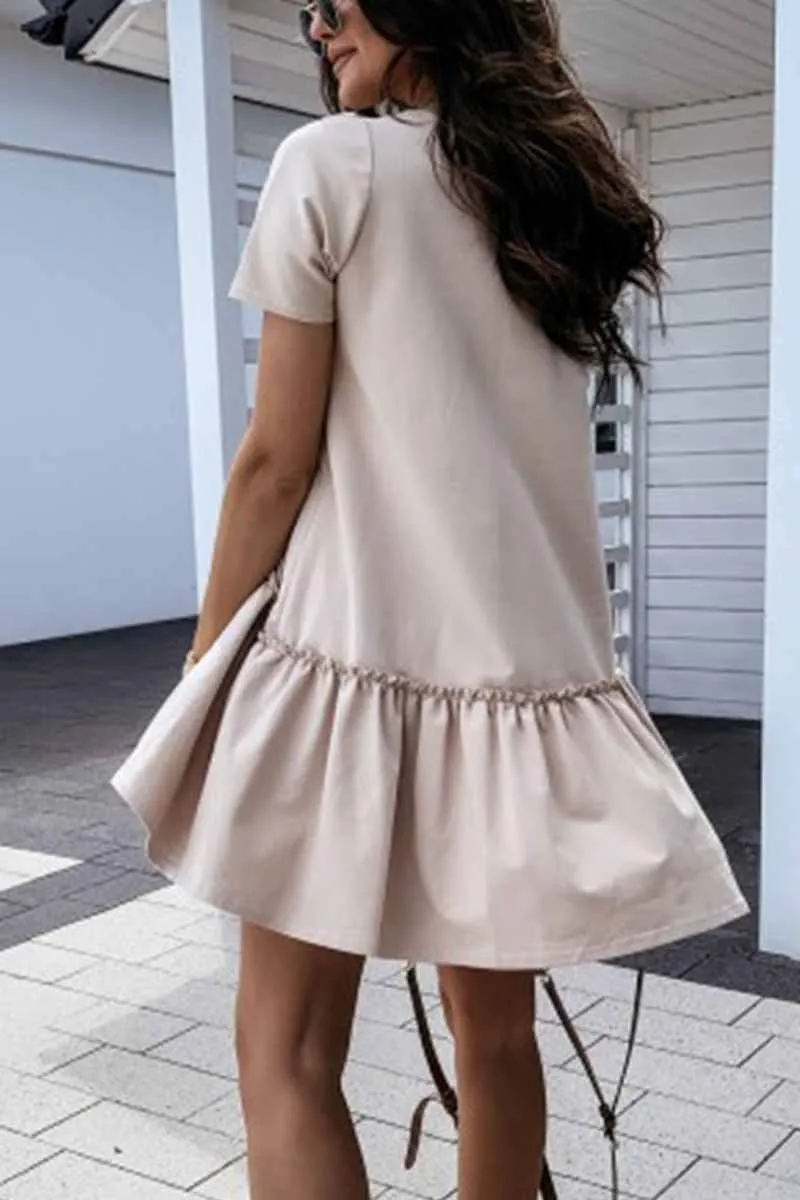 Dunnmall Solid Ruffled Cute Mini Dresses