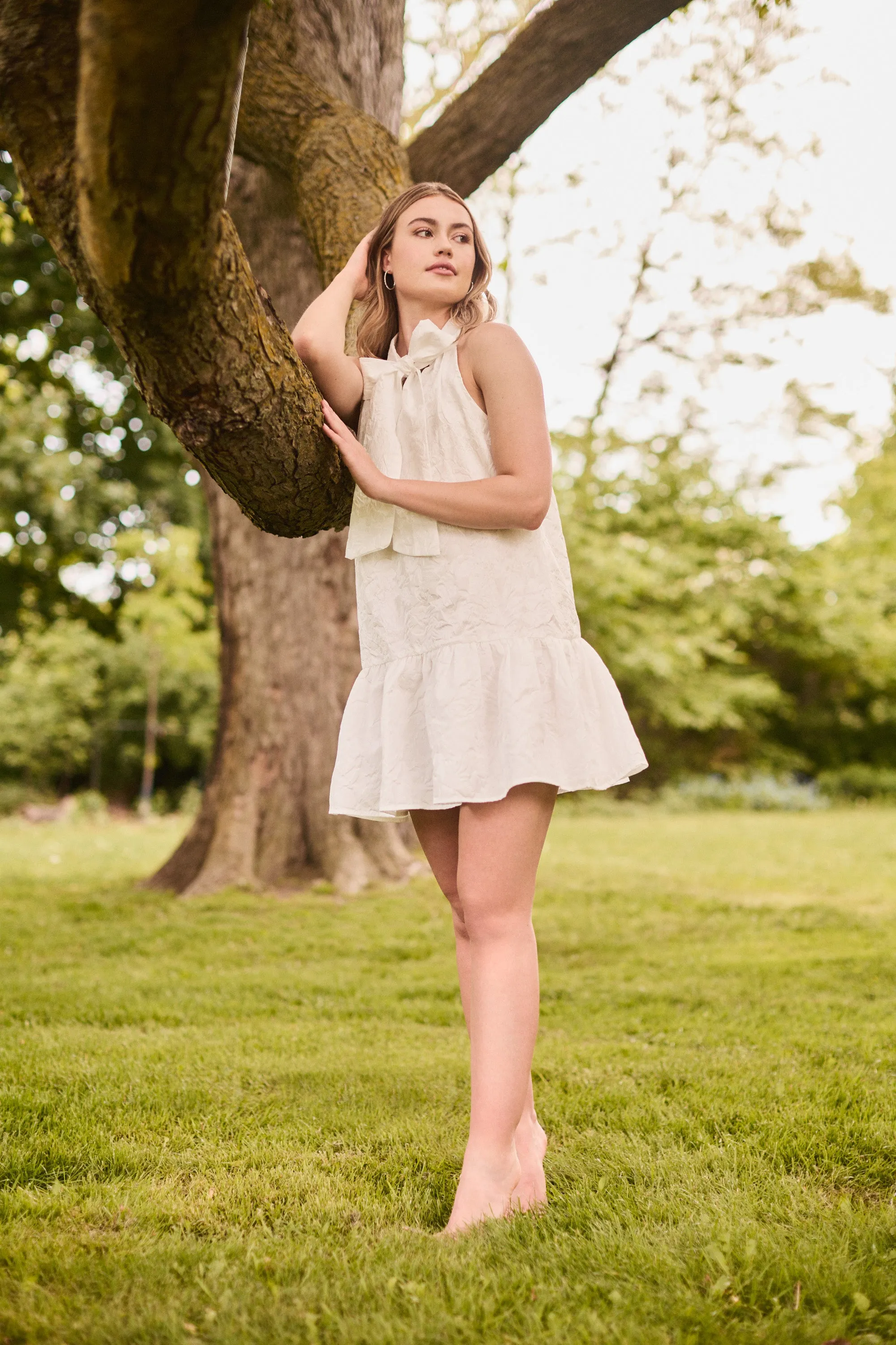 Elenita Collar Bow Textured Mini Dress