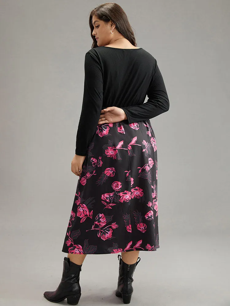 Floral Patchwork Gathered Drawstring Dress