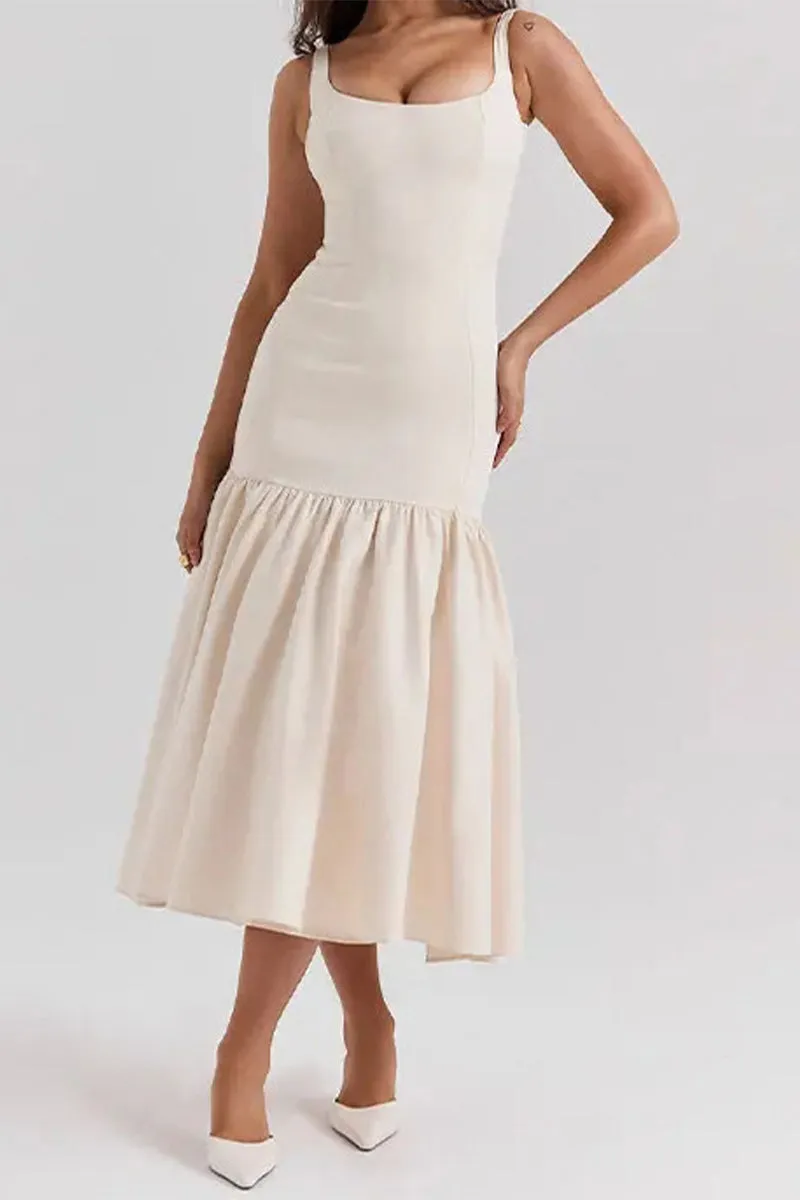 Flytonn- Sexy Solid Color Ruched U Neck Vest Dresses