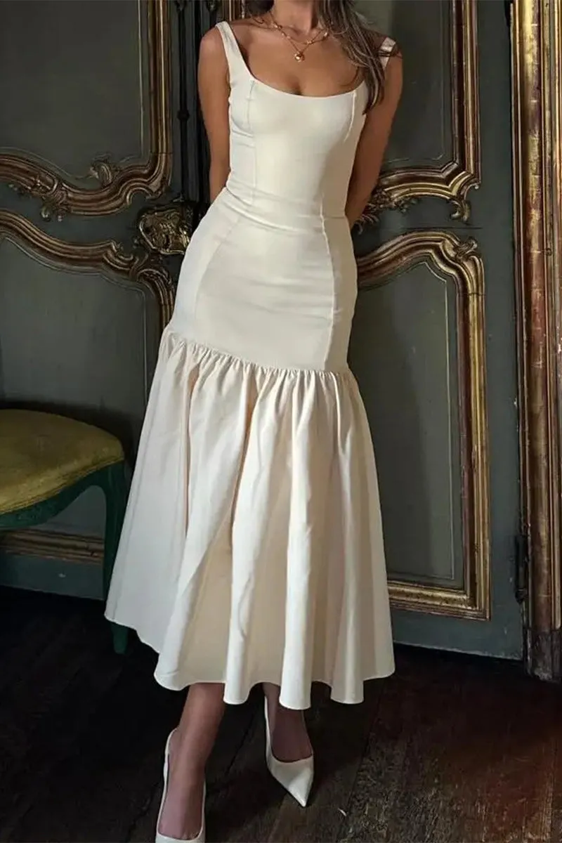 Flytonn- Sexy Solid Color Ruched U Neck Vest Dresses