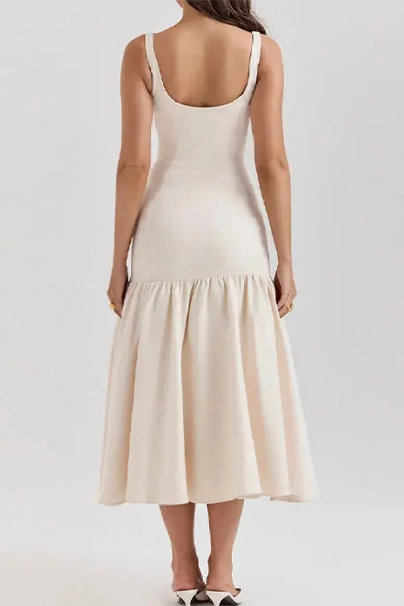 Flytonn- Sexy Solid Color Ruched U Neck Vest Dresses