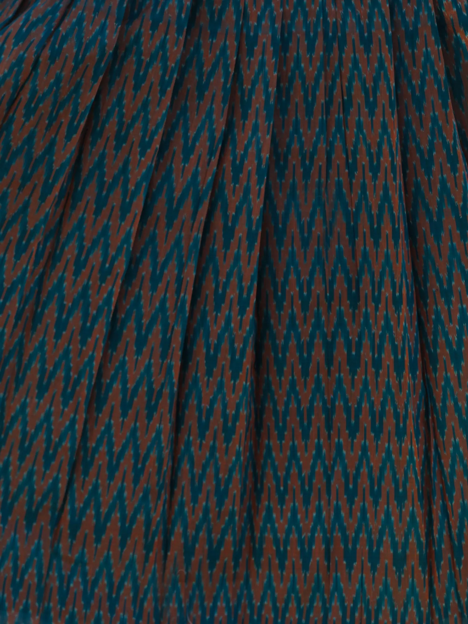 Green Rust Hand Woven Mercerized Ikat Midi Dress (Lining Attached)-  D206F1045