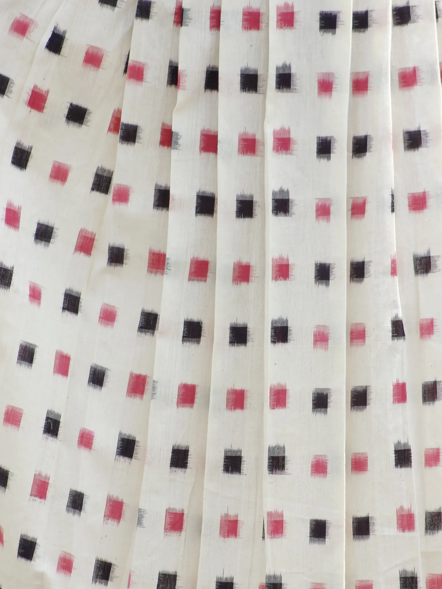 Ivory Pink Black Long Sleeveless Handwoven Double Ikat Dress With Knife Pleats & Side Pockets - D32F797