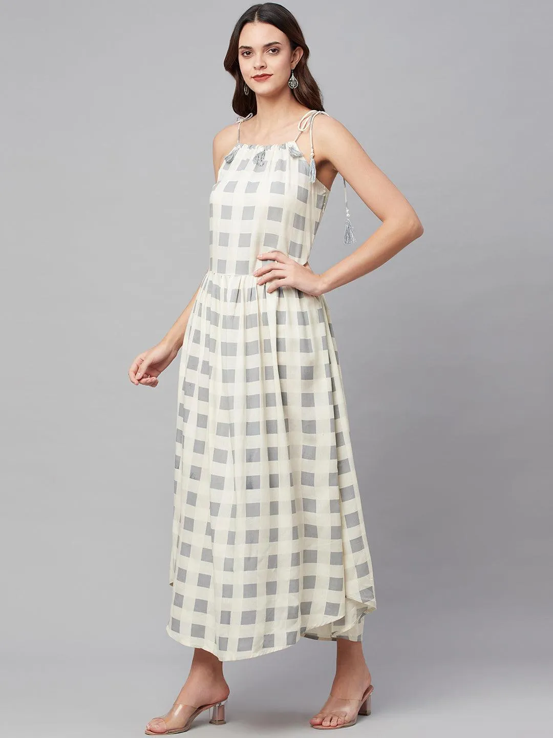 Jashvi White Rayon Shoulder Straps Dress