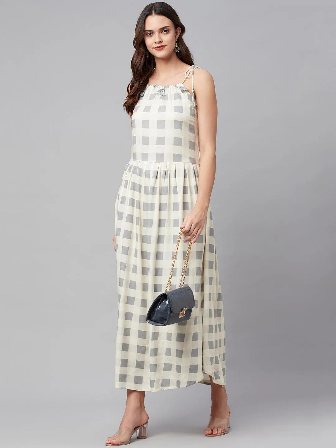 Jashvi White Rayon Shoulder Straps Dress