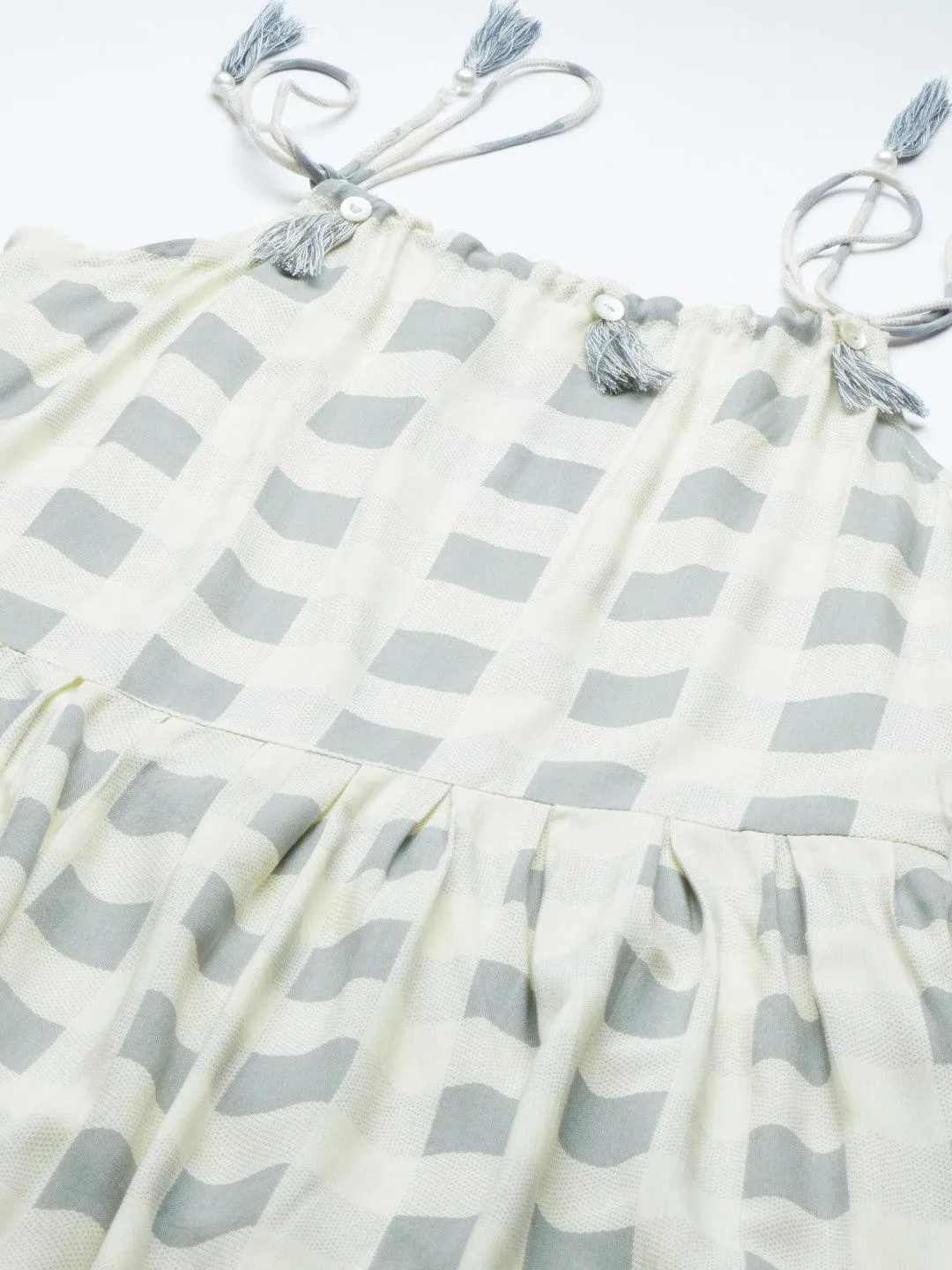 Jashvi White Rayon Shoulder Straps Dress