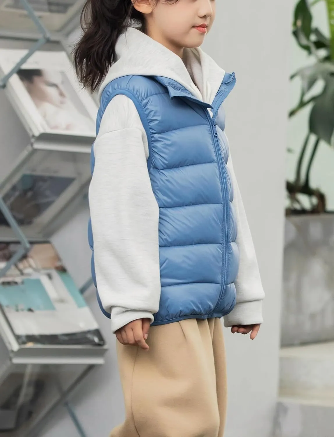 Kids Puffer Down Vest Windproof Lightweight Gilet Waistcoat Padded Jacket Stand Collar Coat