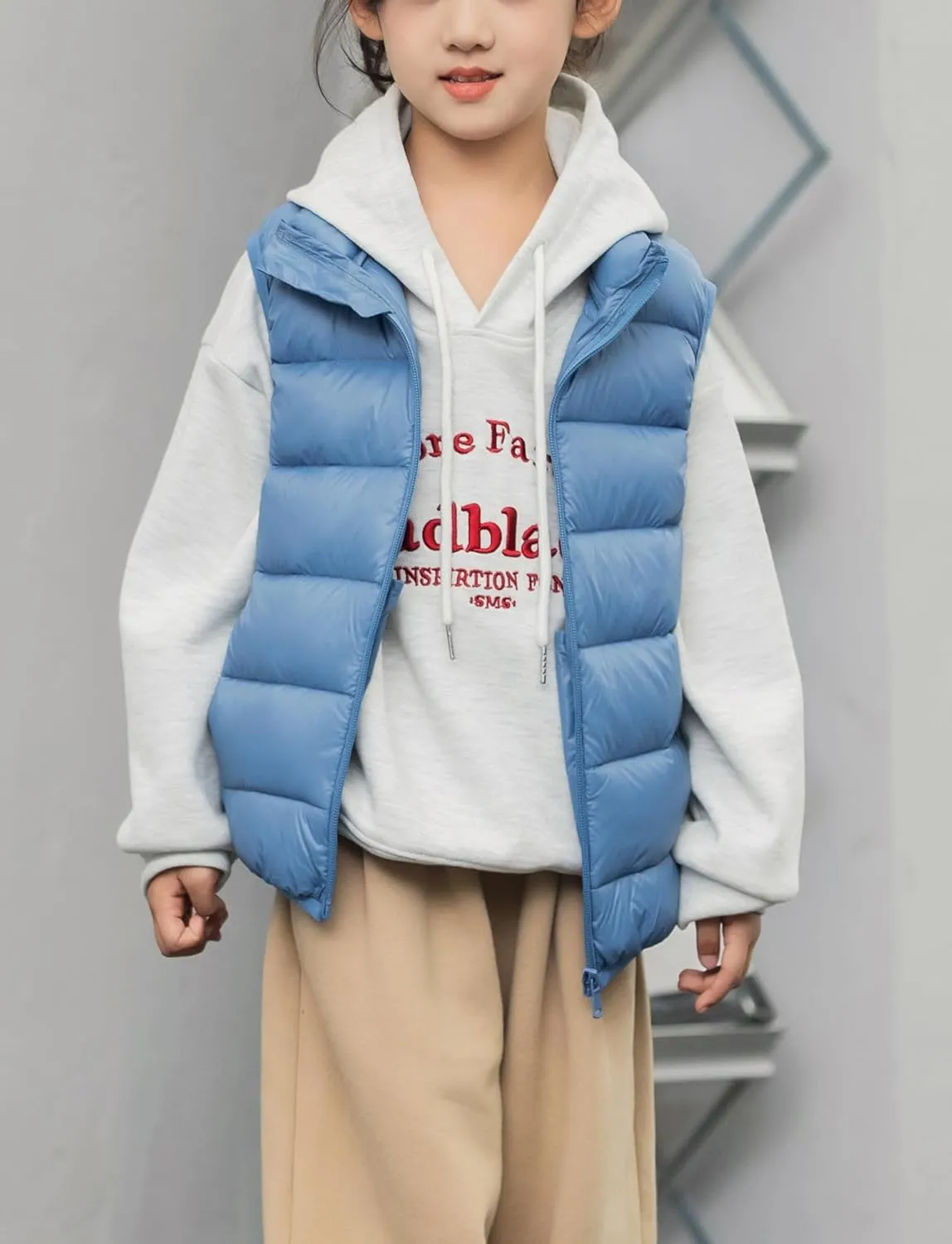 Kids Puffer Down Vest Windproof Lightweight Gilet Waistcoat Padded Jacket Stand Collar Coat