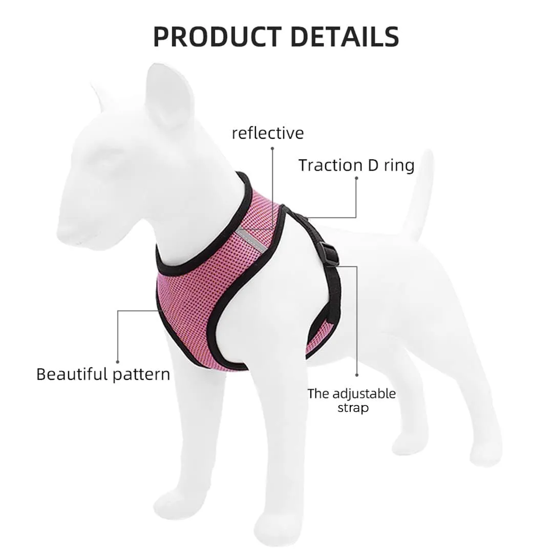 Kuber Industries Reflective Dog Harness With Adjustable Leash|Breathable Polyester Mesh Fabric With Top carry Handle|Medium Size|HAT-818|Comfortable No-Pull Grip|Quick Release Buckles|Pink (Pack Of 6)