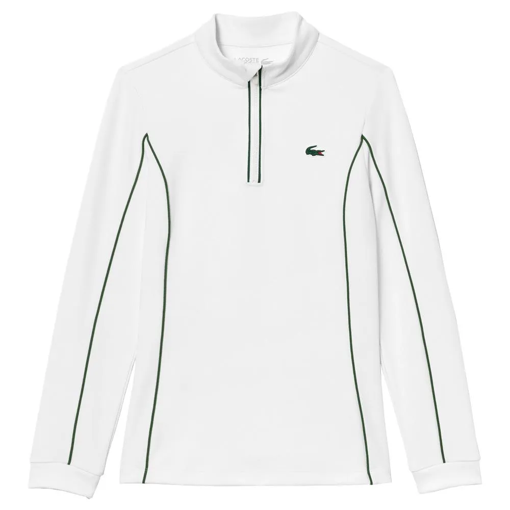 Lacoste Women's Sport 1/4 Longsleeve Zip Top - White/Green