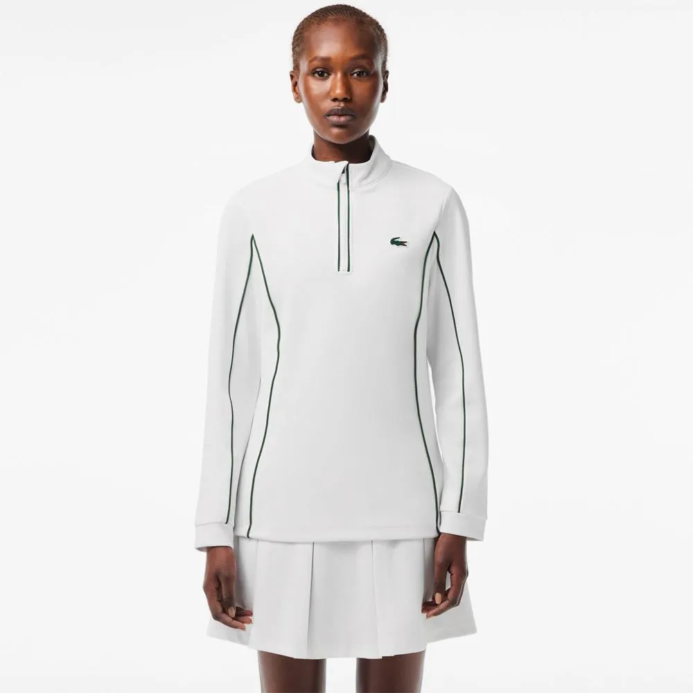 Lacoste Women's Sport 1/4 Longsleeve Zip Top - White/Green