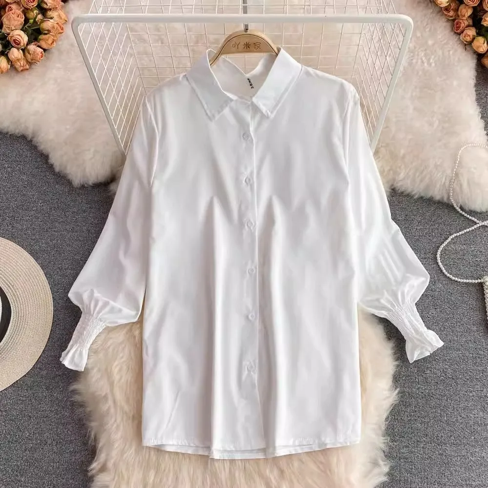 lantern sleeve white shirt sweater two-piece set    S3978