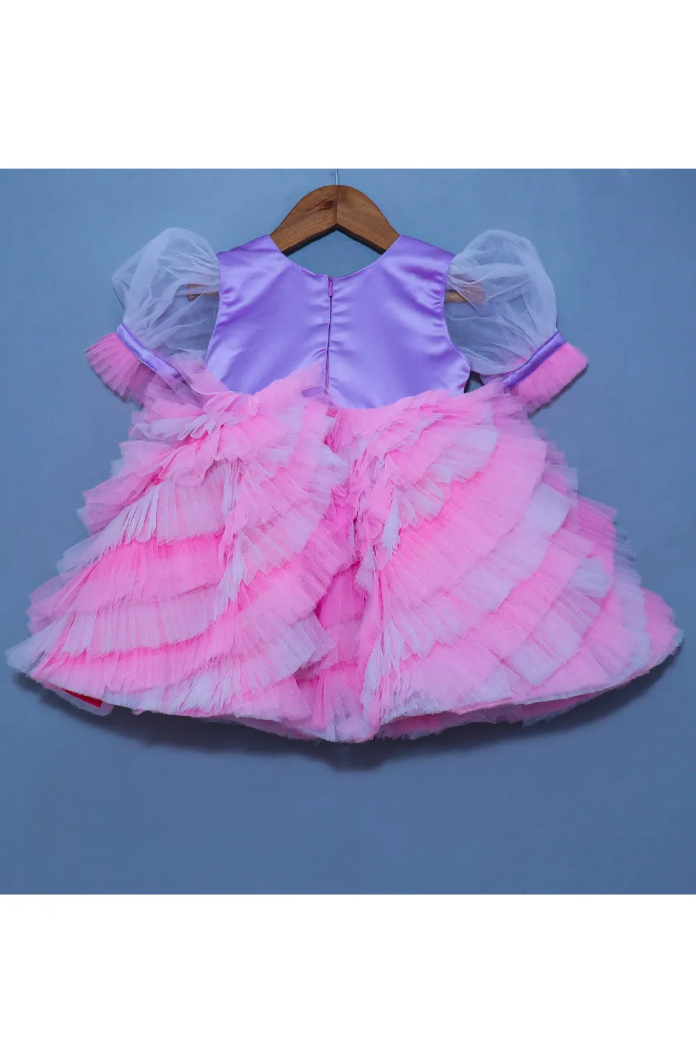 Lavender And Pink Hand Embroidered Mermaid Frill Net Dress