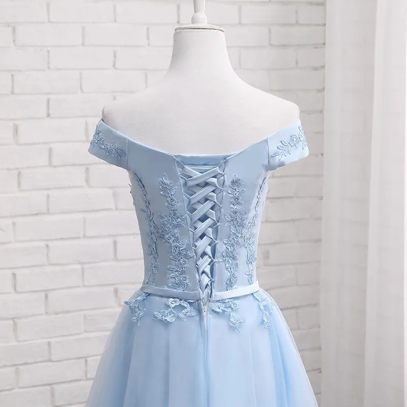 Light Blue Off Shoulder Tulle Party Dress, Blue Homecoming Dresses
