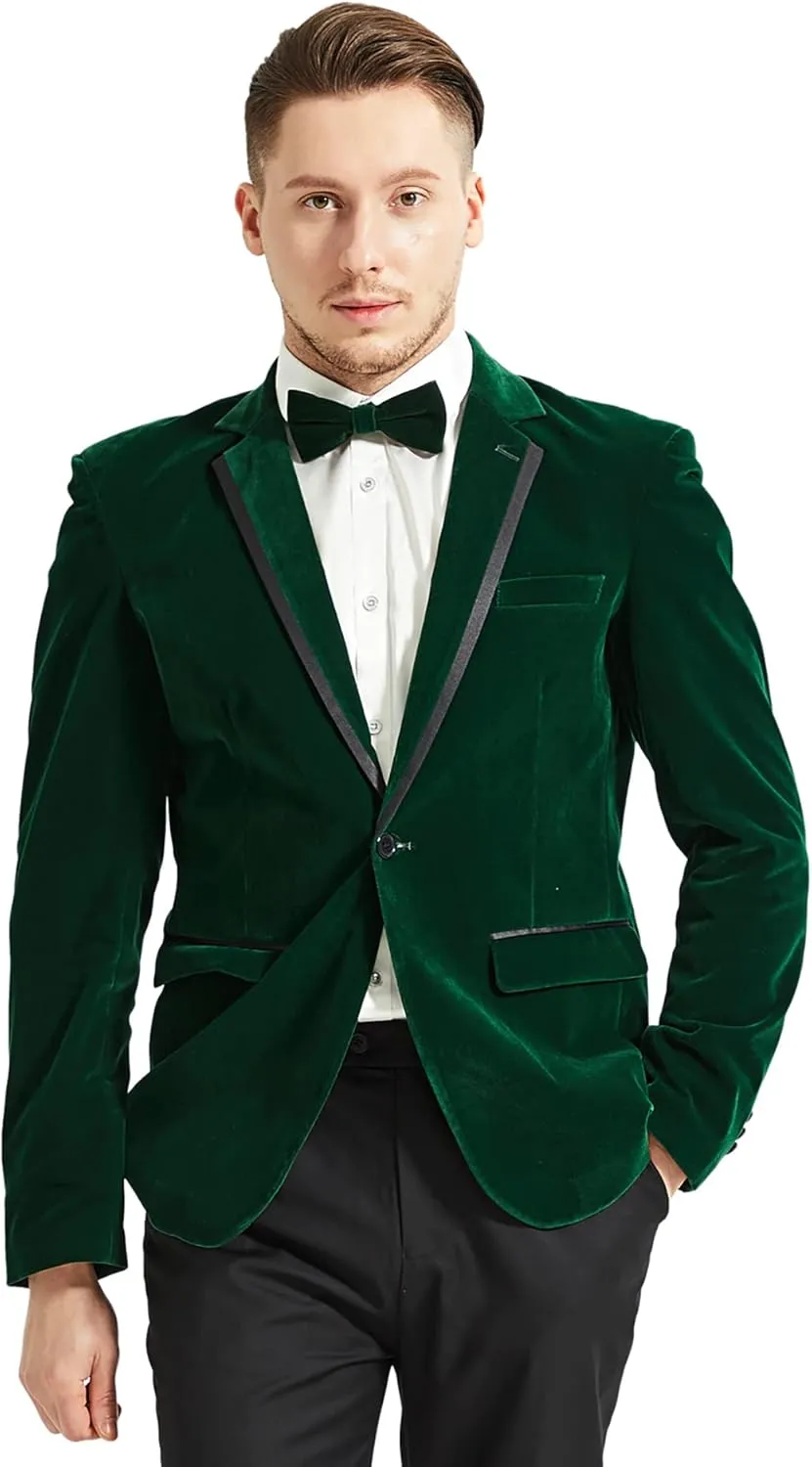 MAGE MALE Men's 2 Piece Velvet Suit Peak Lapel One Button Slim Fit Tuxedo Blazer Party Dinner Jacket & Pants