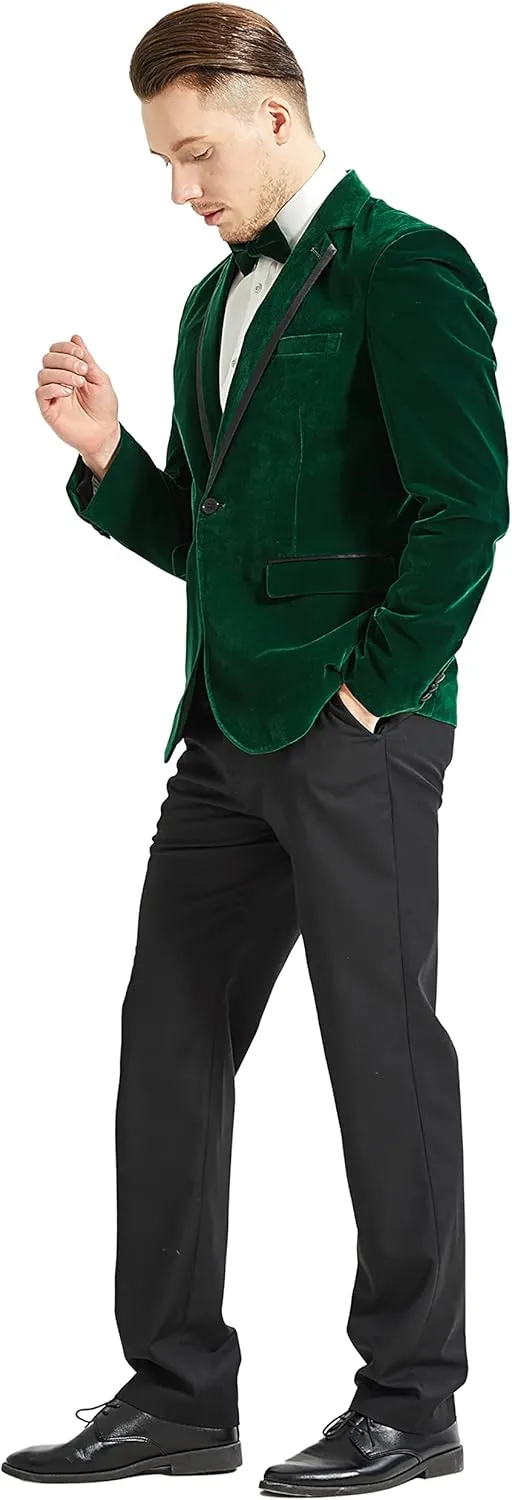 MAGE MALE Men's 2 Piece Velvet Suit Peak Lapel One Button Slim Fit Tuxedo Blazer Party Dinner Jacket & Pants