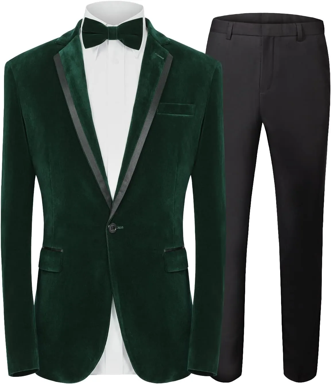 MAGE MALE Men's 2 Piece Velvet Suit Peak Lapel One Button Slim Fit Tuxedo Blazer Party Dinner Jacket & Pants