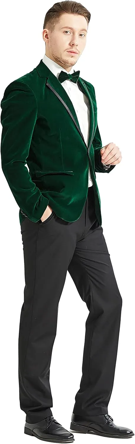 MAGE MALE Men's 2 Piece Velvet Suit Peak Lapel One Button Slim Fit Tuxedo Blazer Party Dinner Jacket & Pants