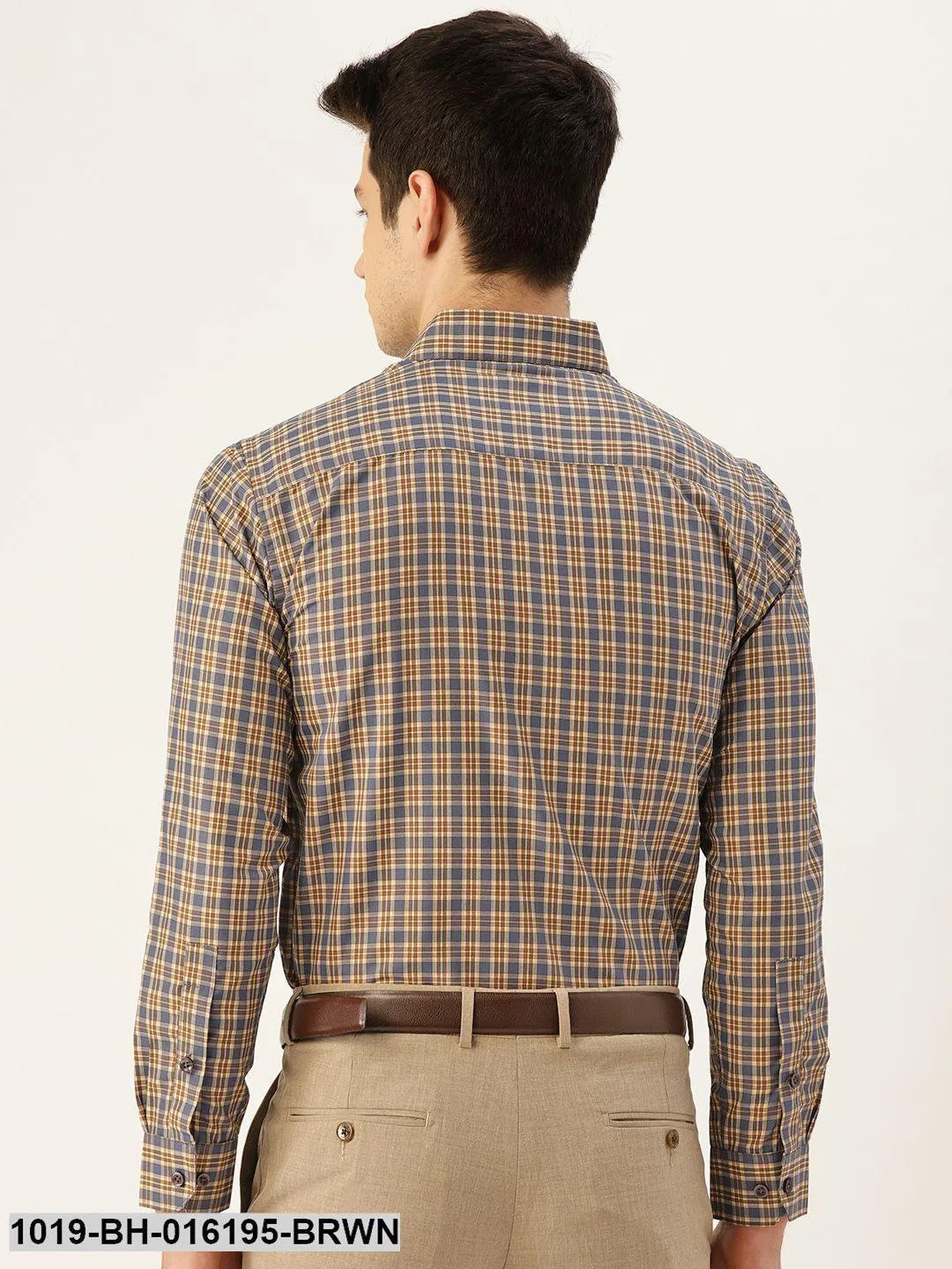 Men's Cotton Brown & Taupe Checked Formal Shirt - Sojanya