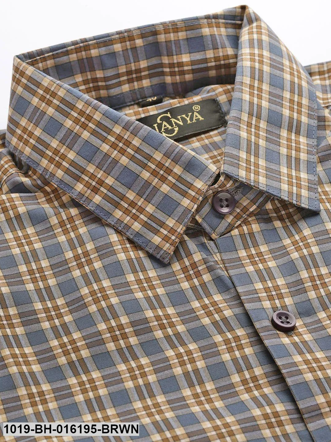 Men's Cotton Brown & Taupe Checked Formal Shirt - Sojanya