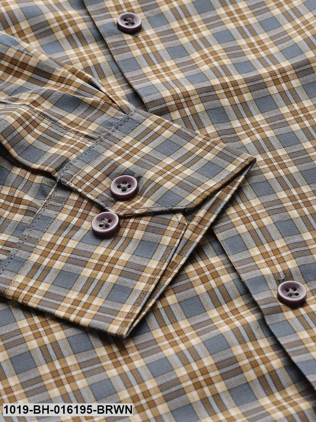 Men's Cotton Brown & Taupe Checked Formal Shirt - Sojanya