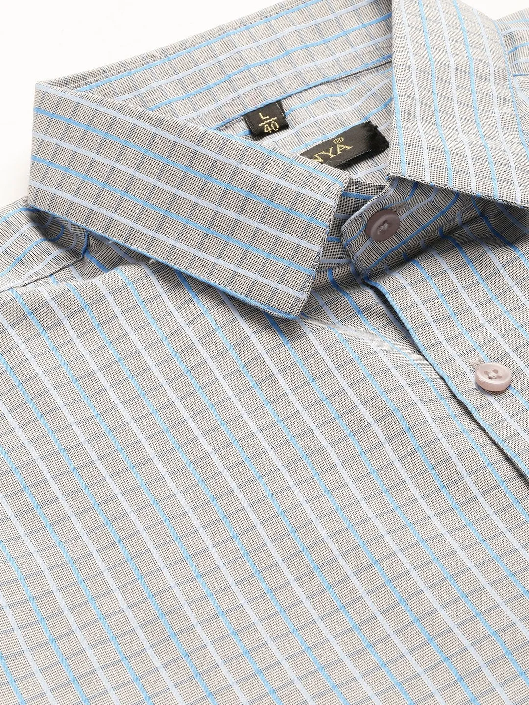 Mens Cotton Grey & Blue Checked Formal Shirt - Sojanya