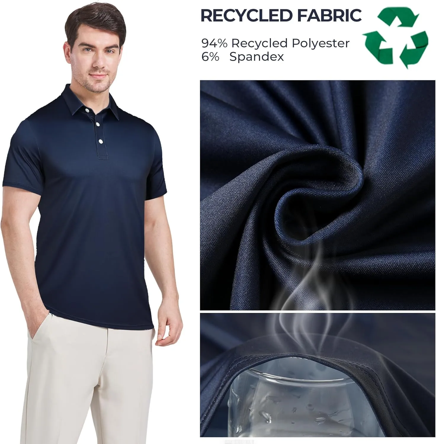 Men's Golf Polo Shirts Performance - Recycled Polyester Moisture-Wicking Dry Fit Short Sleeve Golfing Apparel