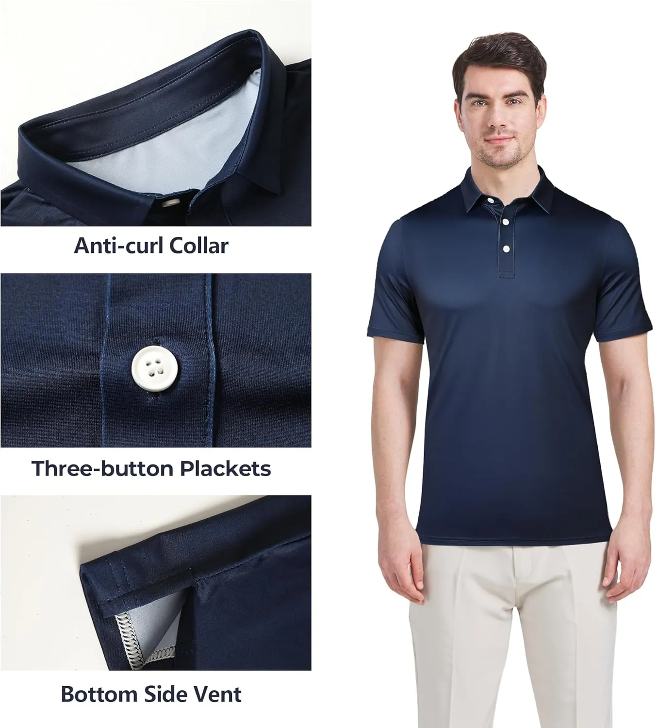 Men's Golf Polo Shirts Performance - Recycled Polyester Moisture-Wicking Dry Fit Short Sleeve Golfing Apparel