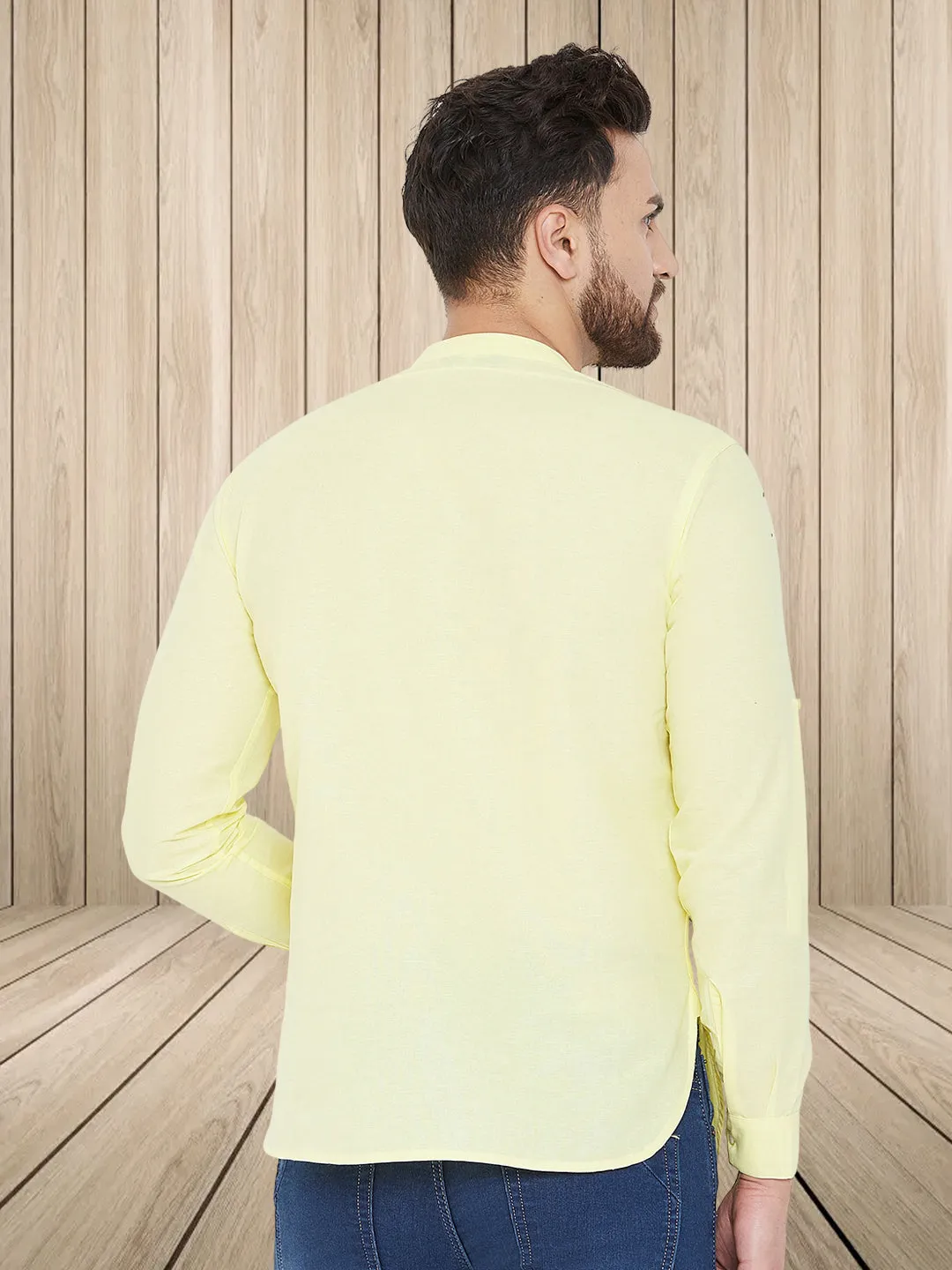 Men's Pure Cotton Yellow Kurta - Even Apparels