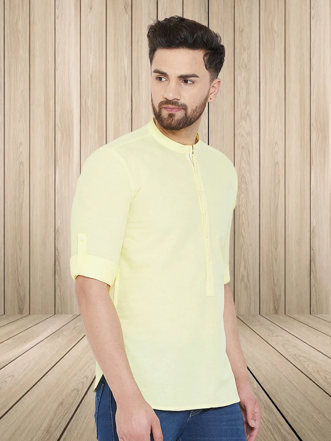 Men's Pure Cotton Yellow Kurta - Even Apparels
