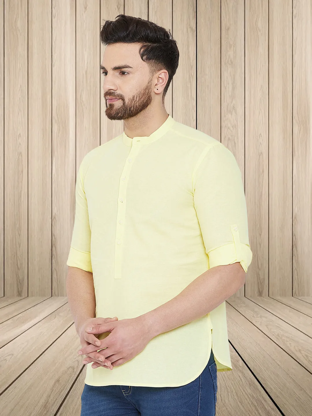 Men's Pure Cotton Yellow Kurta - Even Apparels