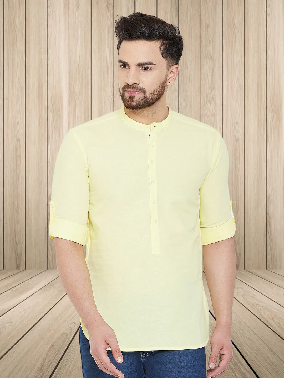Men's Pure Cotton Yellow Kurta - Even Apparels