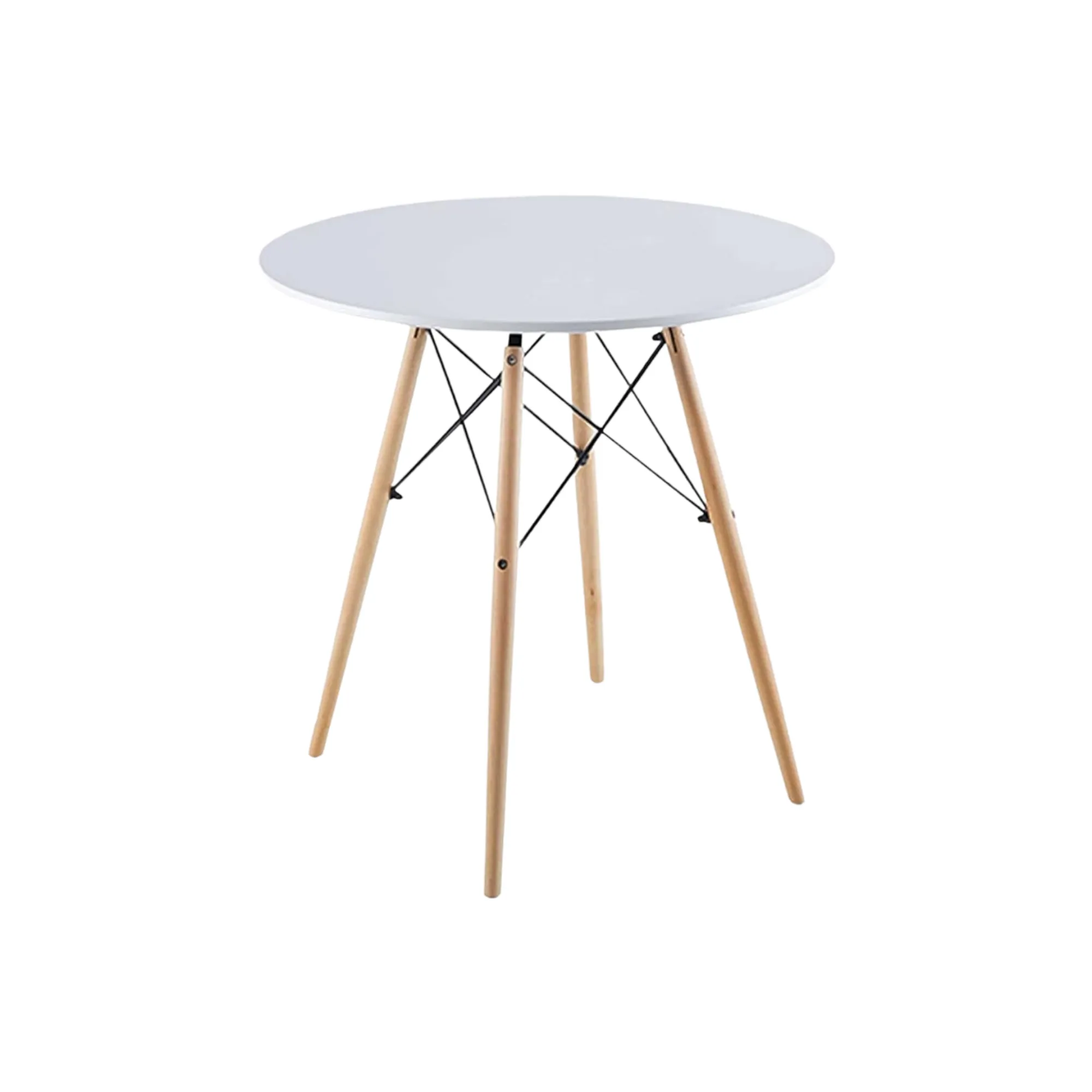 Modern Round Dining Table with Wooden Legs and Metal Frame 800T White