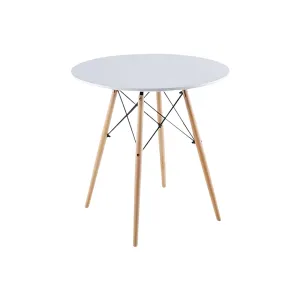 Modern Round Dining Table with Wooden Legs and Metal Frame 800T White