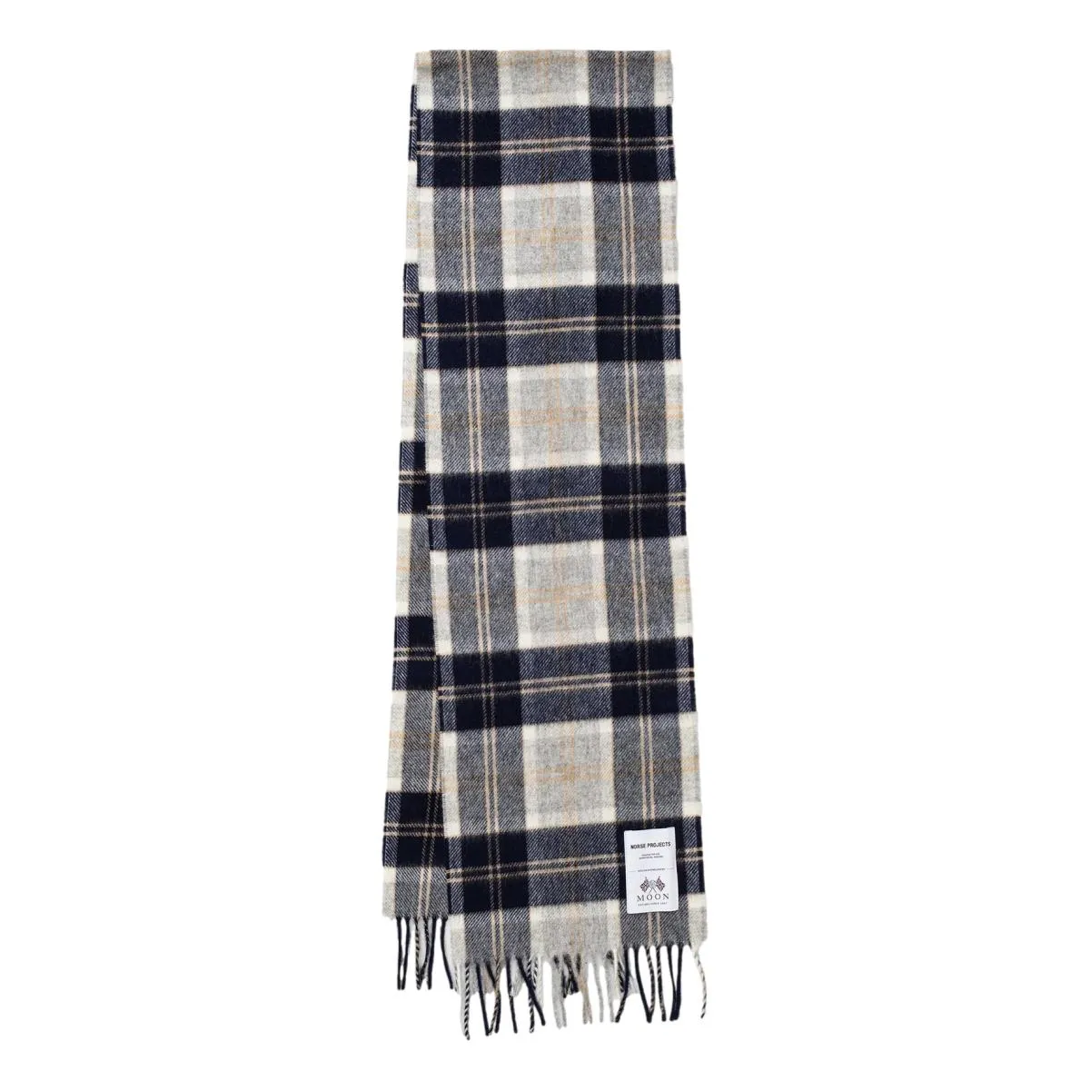 Moon Checked Lambswool Scarf Navy